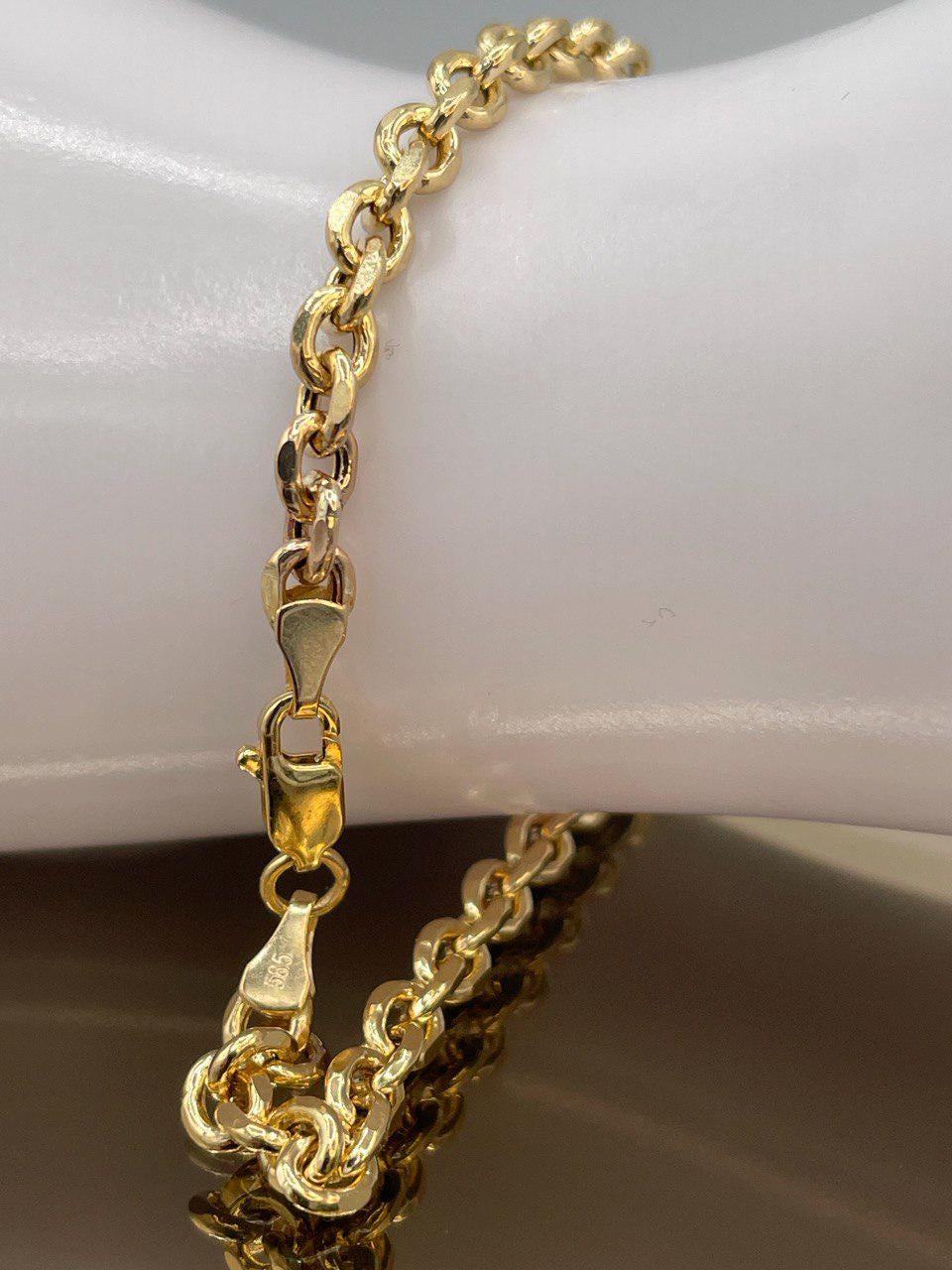 14K Solid Gold Cable Bracelet, Cable Link Chain Gold,Diamond Cut High Polish Solid Gold Chain-Stunning Shine & Detail,Birthday Gift Her/Him!