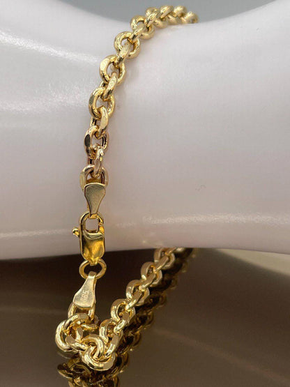 14K Solid Gold Cable Bracelet, Cable Link Chain Gold,Diamond Cut High Polish Solid Gold Chain-Stunning Shine & Detail,Birthday Gift Her/Him!