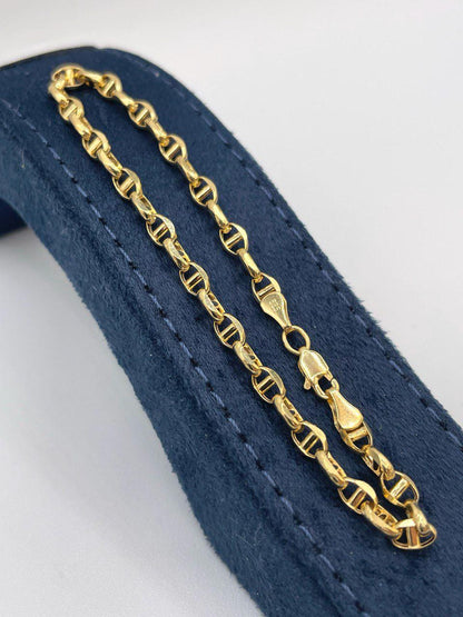 Solid 14K Gold Anchor Bracelet Link Chain,(4mm Thickness),Elegant 14K Solid Anchor Bracelet -Classic Everyday Luxury, Birthday Gift Her/Him!