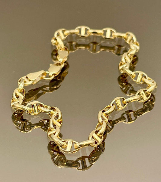 Solid 14K Gold Anchor Bracelet Link Chain,(4mm Thickness),Elegant 14K Solid Anchor Bracelet -Classic Everyday Luxury, Birthday Gift Her/Him!