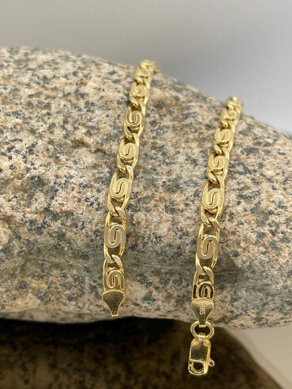 14K Solid Link Chain Gold ,Snail Chain With Spiral Links,Real Solid Link Gold Bracelet,Yellow Gold Chain,4mm Thickness , Gift,For Her/Him!