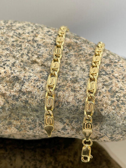 14K Solid Link Chain Gold ,Snail Chain With Spiral Links,Real Solid Link Gold Bracelet,Yellow Gold Chain,4mm Thickness , Gift,For Her/Him!