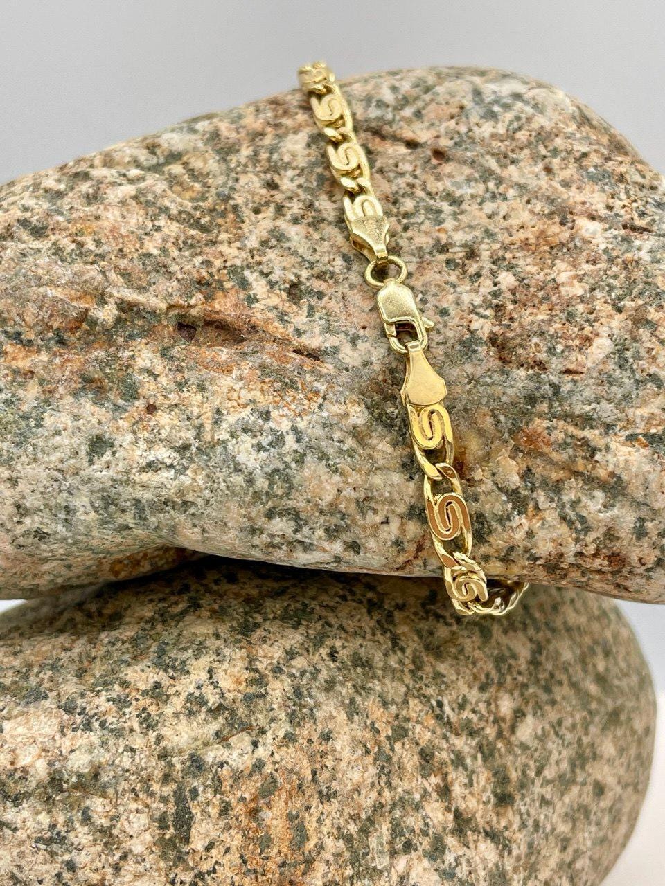 14K Solid Link Chain Gold ,Snail Chain With Spiral Links,Real Solid Link Gold Bracelet,Yellow Gold Chain,4mm Thickness , Gift,For Her/Him!