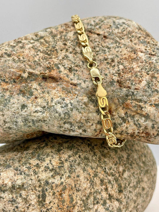 14K Solid Link Chain Gold ,Snail Chain With Spiral Links,Real Solid Link Gold Bracelet,Yellow Gold Chain,4mm Thickness , Gift,For Her/Him!