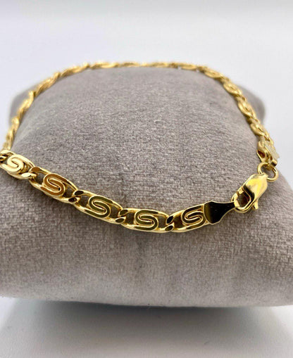 14K Solid Link Chain Gold ,Snail Chain With Spiral Links,Real Solid Link Gold Bracelet,Yellow Gold Chain,4mm Thickness , Gift,For Her/Him!