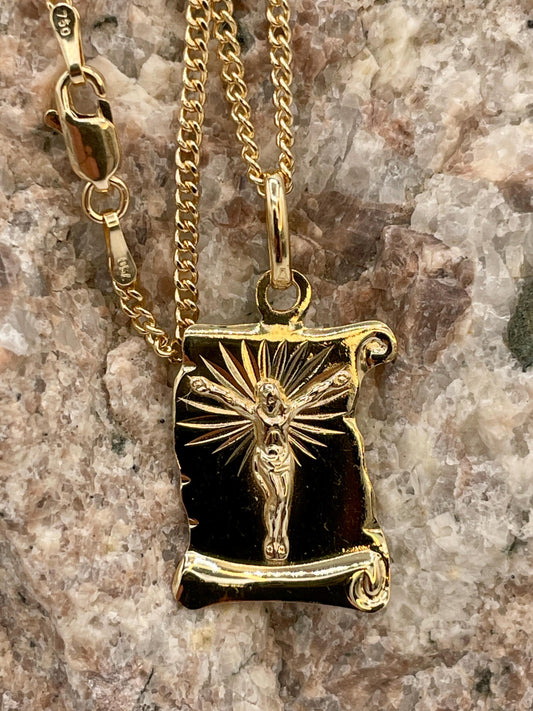 18K Gold Crucifix Necklace,2mmSolid Curb Chain, Diamond Cut Cross Chain,Christ Necklace Charm Religious Jewelry,Birthday Gift For Men/Women!