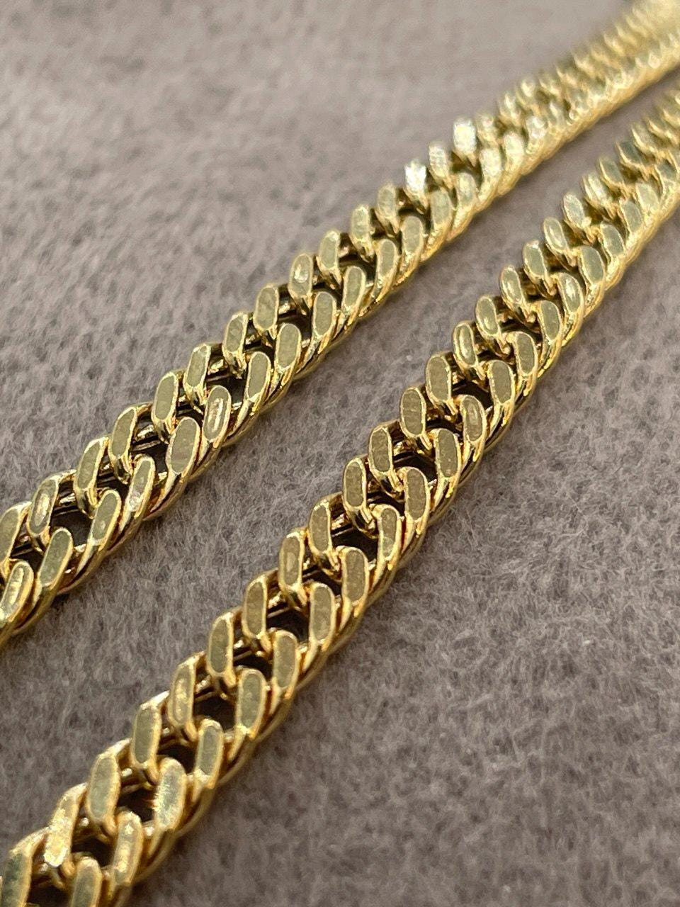 14K Solid Gold Curb Chain Necklace, Real Solid Gold Necklace,(4mm Width),Miami Cuban Necklace, Gift For Her/Him