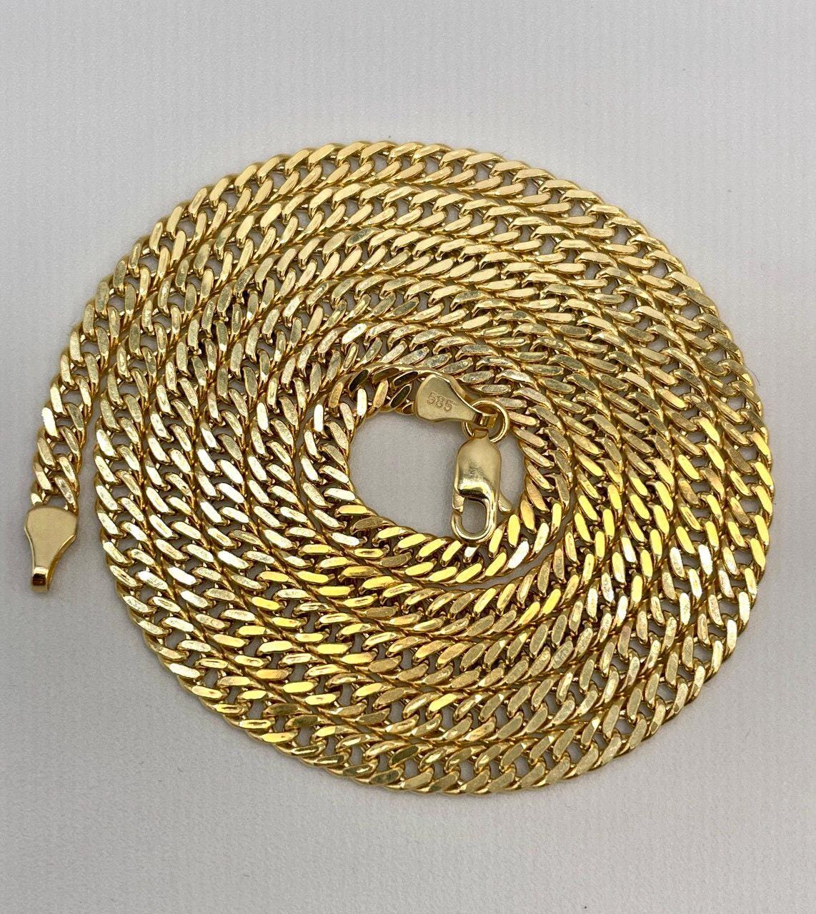 14K Solid Gold Curb Chain Necklace, Real Solid Gold Necklace,(4mm Width),Miami Cuban Necklace, Gift For Her/Him