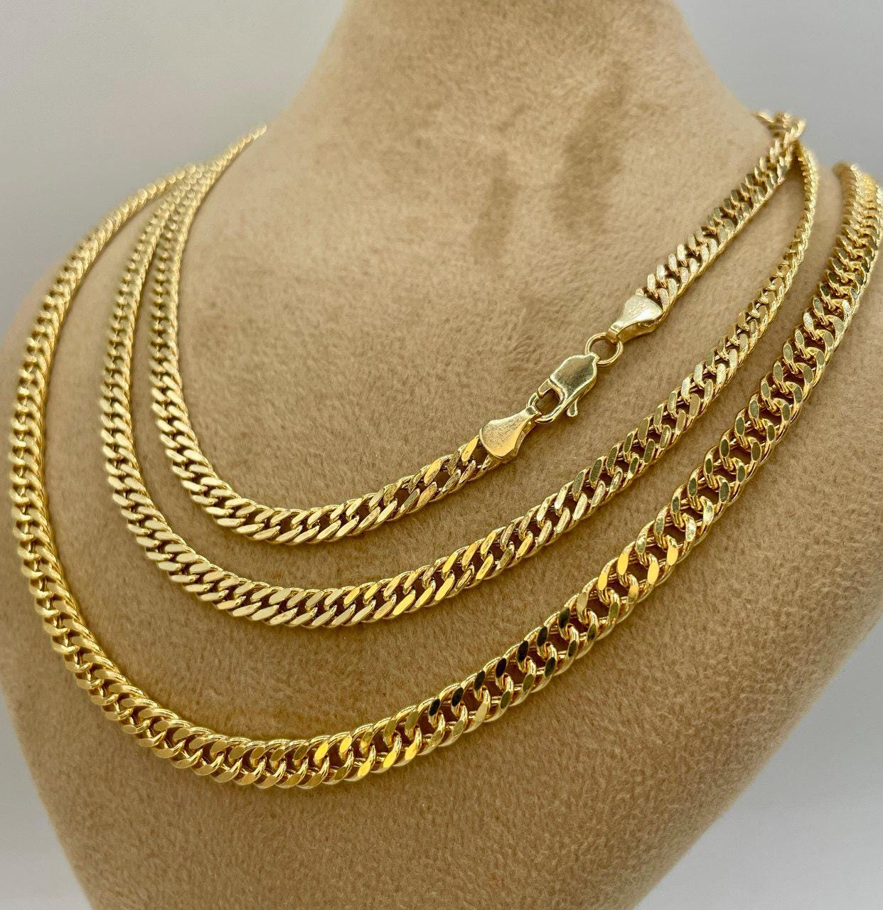 14K Gold Curb Chain Necklace,Solid Gold,Real Gold ,Miami Cuban Necklace,(4mm& 5mm Width),Gift For Her/Him!