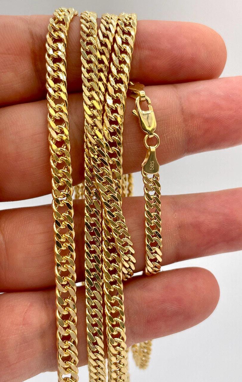 14K Gold Curb Chain Necklace,Solid Gold,Real Gold ,Miami Cuban Necklace,(4mm& 5mm Width),Gift For Her/Him!