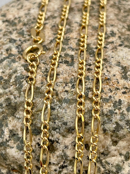 18K GOLD FIGARO NECKLACE (1.6mm),Real Gold,Figaro Chain Necklace,Birthday Gift,For Her,For Him,Christmas Gift,Anniversary Gift,gift for dad.