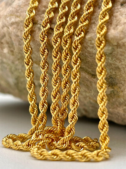 14K Yellow Gold Rope Chain Diamond cut Necklace, 25.5" - 29.5"Length , 2mm Thickness For Her/Him