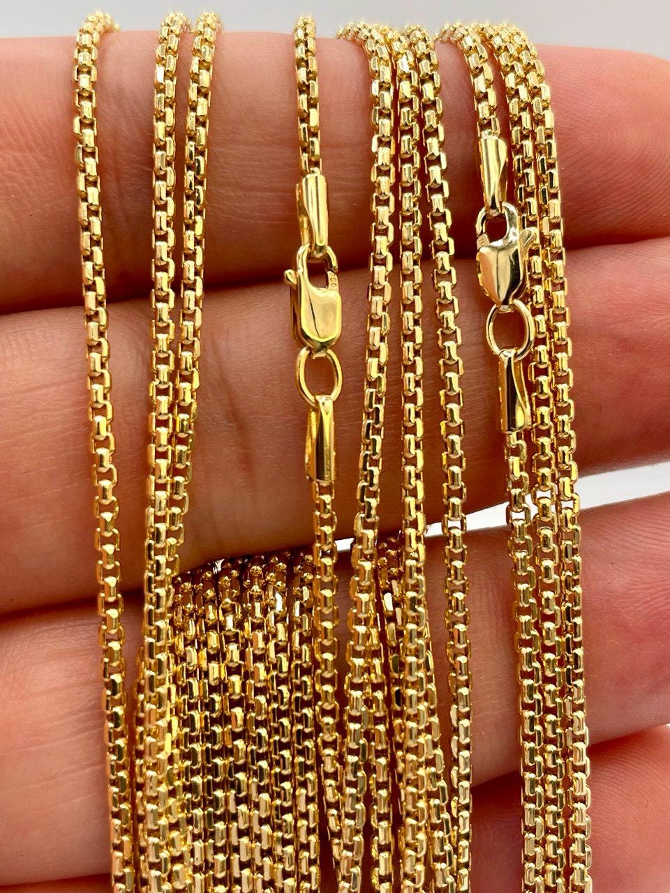 18K GOLD  BOX Chain Necklace Chain,Real Solid Gold,(2mm Width) Chain,Birthday Gift,Partner Gift,For Her,For Him,Gift For Dad,Christmas Gift.