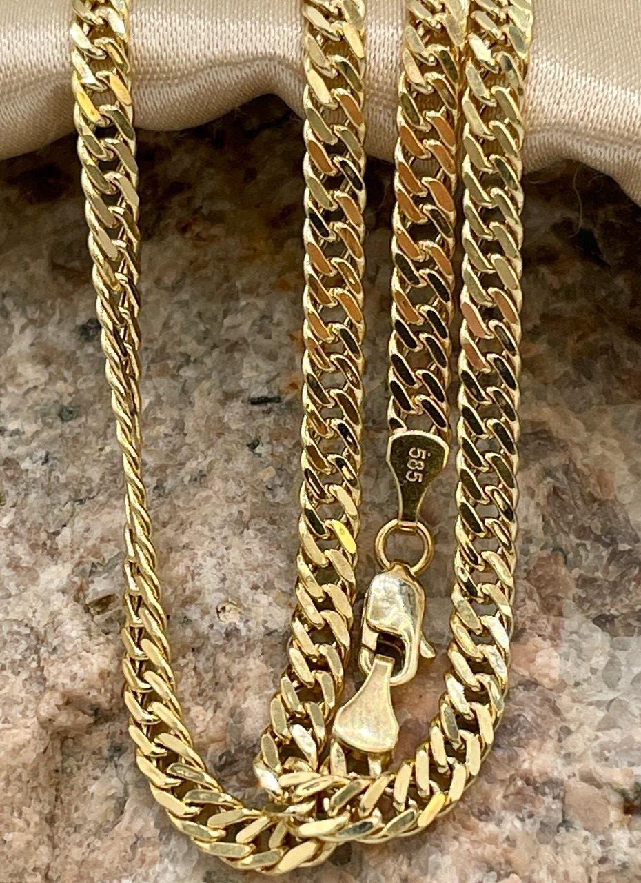 14K Solid Gold Curb Chain Necklace, Real Solid Gold Necklace,(4mm Width),Miami Cuban Necklace, Gift For Her/Him