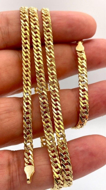 14K Solid Gold Curb Chain Necklace, Real Solid Gold Necklace,(4mm Width),Miami Cuban Necklace, Gift For Her/Him