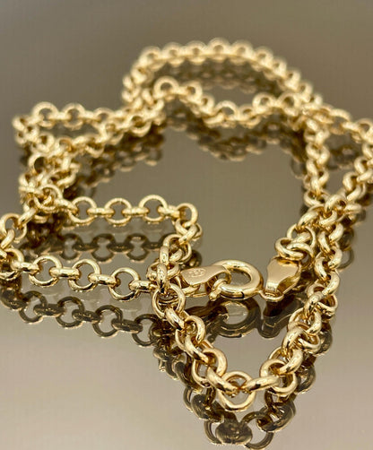 18K GOLD ROLO (5mm)NECKLACE,Real Gold,Birthday Gift,Christmas Gift,For Her,For Him,Gift For Dad,Gift For Mom,Style Necklace Chain.