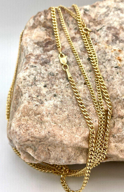 14K Gold Curb Chain Necklace,(2mm&2.5mm Width),Real Gold Necklace Chain, Gift For Her/Him!
