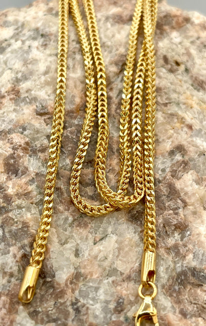 18K GOLD FRANCO(2mm)NECKLACE Chain,Real Gold,Diamond Cut,For Her,For Him,Birthday Gift,Christmas Gift,Anniversary Gift,Gift ForDad new style