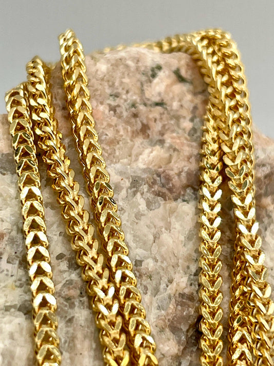 18K GOLD FRANCO(2mm)NECKLACE Chain,Real Gold,Diamond Cut,For Her,For Him,Birthday Gift,Christmas Gift,Anniversary Gift,Gift ForDad new style