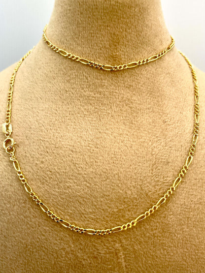 18K GOLD FIGARO NECKLACE (1.6mm),Real Gold,Figaro Chain Necklace,Birthday Gift,For Her,For Him,Christmas Gift,Anniversary Gift,gift for dad.