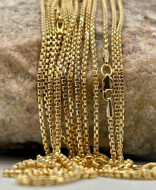 18K GOLD  BOX Chain Necklace Chain,Real Solid Gold,(2mm Width) Chain,Birthday Gift,Partner Gift,For Her,For Him,Gift For Dad,Christmas Gift.