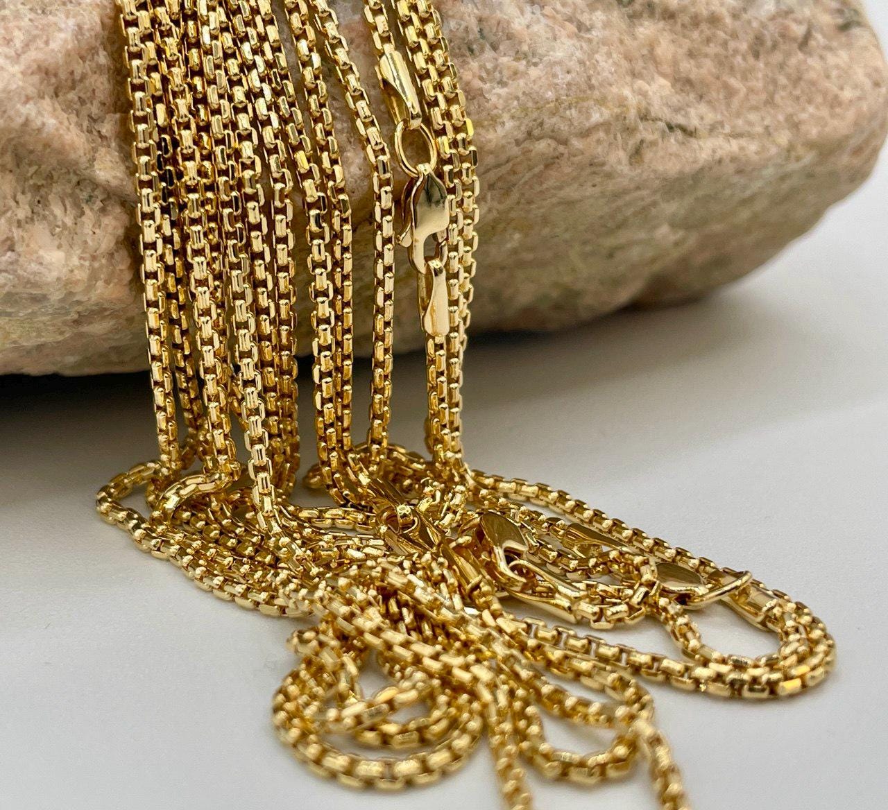 18K GOLD  BOX Chain Necklace Chain,Real Solid Gold,(2mm Width) Chain,Birthday Gift,Partner Gift,For Her,For Him,Gift For Dad,Christmas Gift.