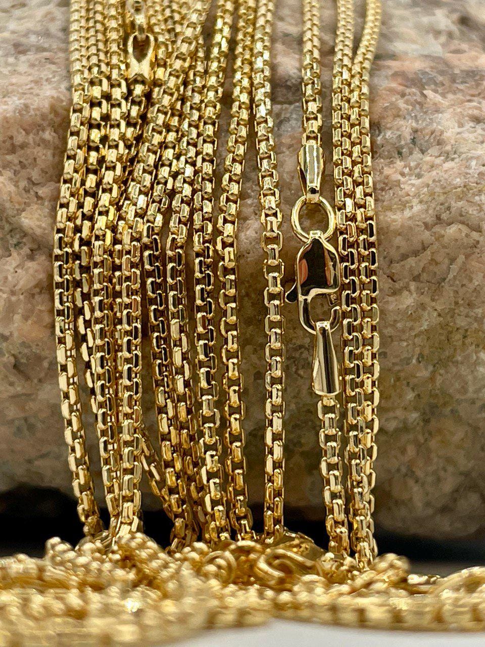 18K GOLD  BOX Chain Necklace Chain,Real Solid Gold,(2mm Width) Chain,Birthday Gift,Partner Gift,For Her,For Him,Gift For Dad,Christmas Gift.