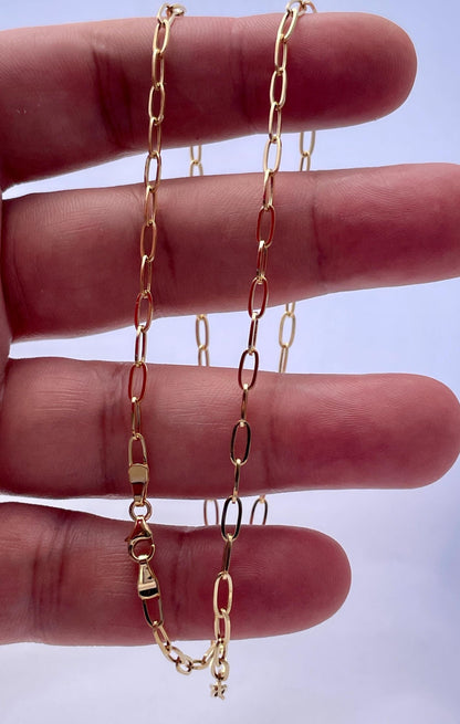 18Karat Gold Paperclip Necklace Chain,Real Solid Gold(2.7mm)Thick,Gift For Mom,Birthday Gift,Anniversary Gift,Partner Gift for Men/Women.