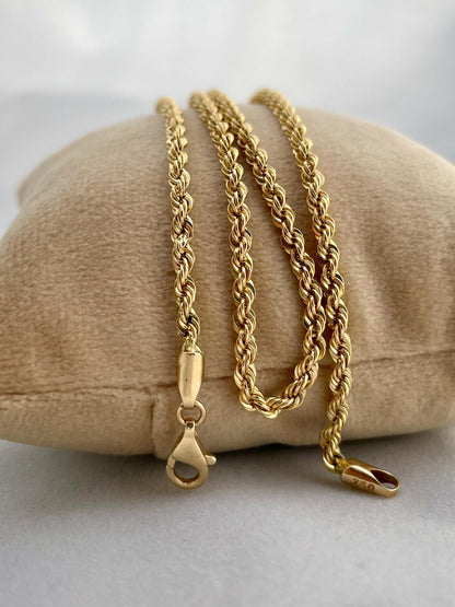 18K GOLD ROPE CHAIN(3mm) Necklace,Real Gold,Yellow Gold,Diamond Cut,Birthday Gift,Partner Gift,For Her,For Him,Christmas Gift,Gift For Dad