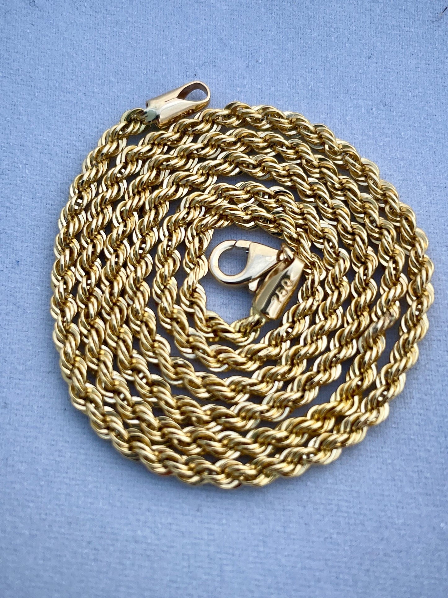 18K GOLD ROPE CHAIN(3mm) Necklace,Real Gold,Yellow Gold,Diamond Cut,Birthday Gift,Partner Gift,For Her,For Him,Christmas Gift,Gift For Dad