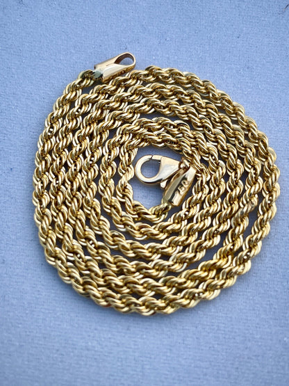 18K GOLD ROPE CHAIN(3mm) Necklace,Real Gold,Yellow Gold,Diamond Cut,Birthday Gift,Partner Gift,For Her,For Him,Christmas Gift,Gift For Dad