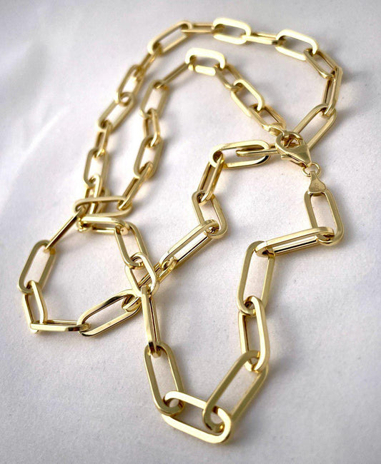 Solid Gold 14K Paperclip Necklace,(5.5mmwidth),Real Gold Necklace Chain, Gift For Her/Him!