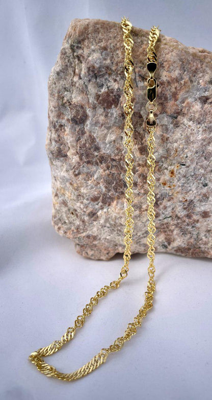 14K Gold Singapor Necklace Chain, Real Gold Chain,(4mm Width),Diamond Cut Necklace Chain, Gift For Her/Him!