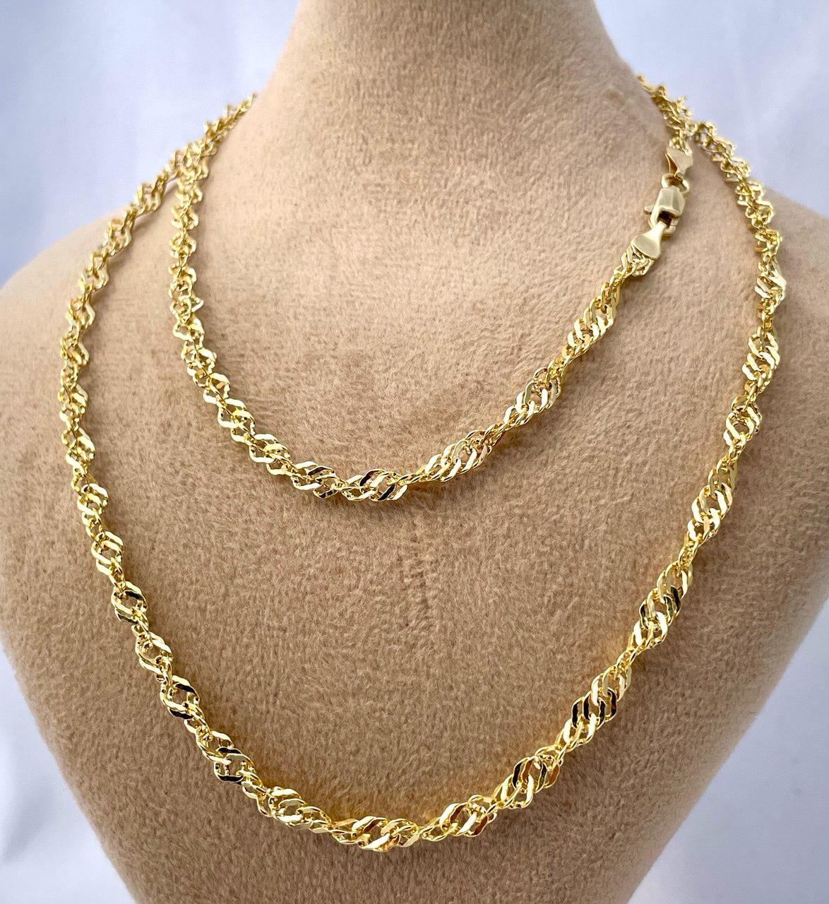 14K Gold Singapor Necklace Chain, Real Gold Chain,(4mm Width),Diamond Cut Necklace Chain, Gift For Her/Him!