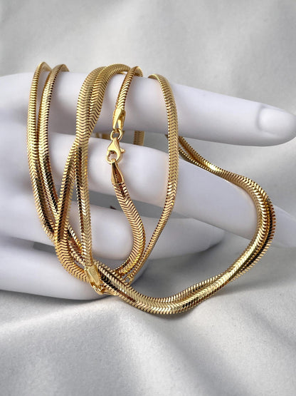 18Karat Gold Herringbone Necklace,Real Solid Gold,Yellow Gold,(3.5mm)Thick,Birthday Gift, Gift For Partner Men/Women,Anniversary Gift.