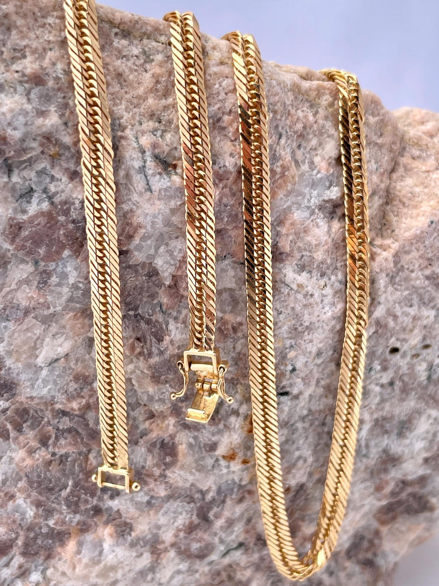 18K Solid Gold Curb Chain Necklace,Solid 18K Real Gold Curb Links Miami Cuban Chain,Diamond Cut, 4mm-thick Solid Gold Chain for Him/Her!