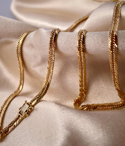 18K Solid Gold Curb Chain Necklace,Solid 18K Real Gold Curb Links Miami Cuban Chain,Diamond Cut, 4mm-thick Solid Gold Chain for Him/Her!