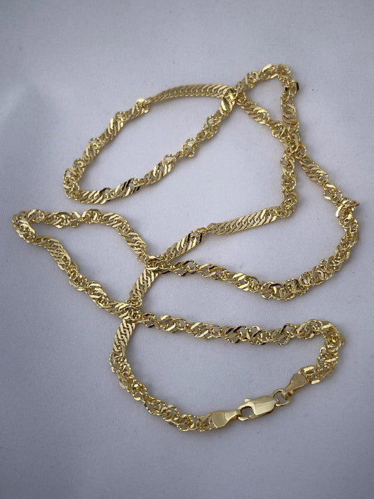 14K Gold Singapor Necklace Chain, Real Gold Chain,(4mm Width),Diamond Cut Necklace Chain, Gift For Her/Him!