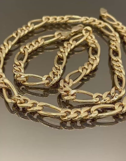 18K Figaro Chain Gold,Real Gold Necklace,7 mm Thickness, Link Chain Necklace Gold,For Her/Him