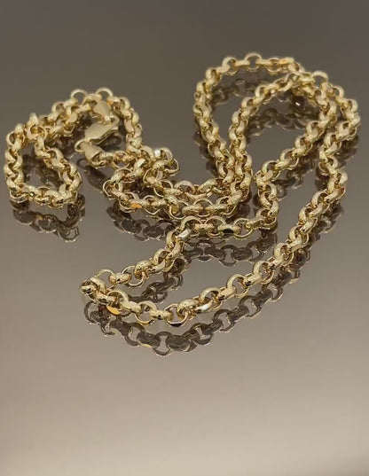 14k Solid Gold Rolo Chain Necklace/ 14K Yellow Pure Gold Rolo Links Chain 5MM, 22"- 26" Lengths/ Real 14K Gold Chain for Men & Women, Gift!