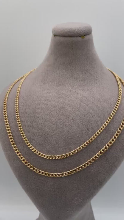 Solid 18K Gold Curb Chain Necklace, Real 18K Gold Miami Cuban Links Chain, 2.7MM_3MM Thick, Real Gold Chain for Him/Her, Birthday Gift!