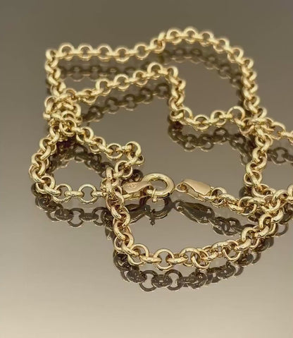 18K GOLD ROLO (5mm)NECKLACE,Real Gold,Birthday Gift,Christmas Gift,For Her,For Him,Gift For Dad,Gift For Mom,Style Necklace Chain.