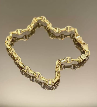 Solid 14K Gold Anchor Bracelet Link Chain,(4mm Thickness),Elegant 14K Solid Anchor Bracelet -Classic Everyday Luxury, Birthday Gift Her/Him!