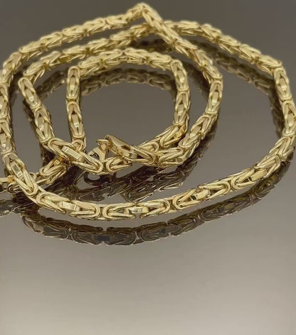 14K Yellow Solid Gold Byzantine Chain Necklace/ 14K Pure Gold Byzantine 4mm, 20"- 22" 24" 26" Lengths/ Real Gold Chain for Men & Women!
