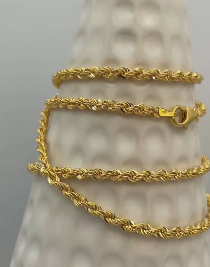 14K Solid Gold Rope Chain Necklace,(3mm) Thickness,Real Gold Rope Chain, Birthday Gift For Her/Him, Mothers Day Gift!