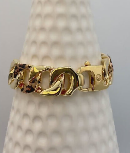 18K Gold Miami Cuban Leopard Bracelet, Real 18K Yellow Gold Chunky Cuban Chain Link Bracelet,18MM Thick, Real Gold Bracelet For Men & Women!