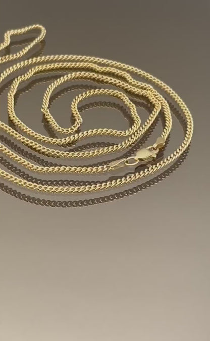 14K Solid Gold Curb Chain Necklace,Real 14K Gold Miami Cuban Link Chain,2mm23.5"to27.75" length 14K Gold Chain for Men/Women, for Him/Her!
