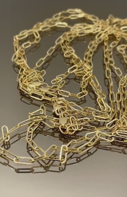 14K Solid Gold Paperclip Chain Necklace,Real 14K Yellow Gold Paperclip Chain,2.8mm_20"-26" 14K Gold Chain for Men and Woman,Birthday Gift!