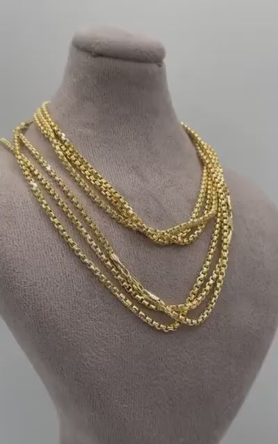 14K Solid Gold Box Chain Necklace, Real 14K Gold Round Box Link Gold Chain, 2.5mmThick _16" to 26", Genuine Solid Gold Chain for Men/Women!