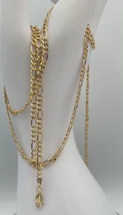 14K Solid Gold Figaro Necklace Chain,(3.5 mm) Width ,Real Gold Necklace, yellow Necklace Chain, Birthday Gift For Her/Him